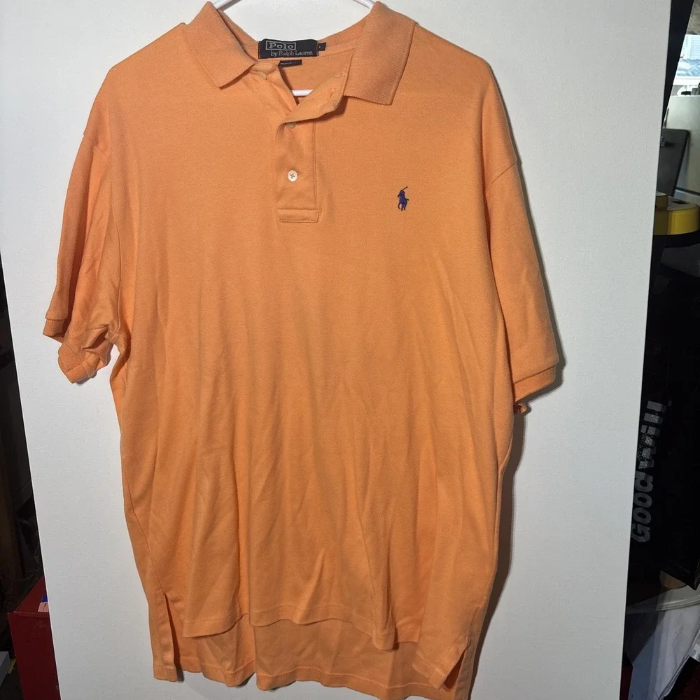 Polo Ralph Lauren‎ Men's Large Orange Polo Shirt USA 100% Cotton Blue Pony